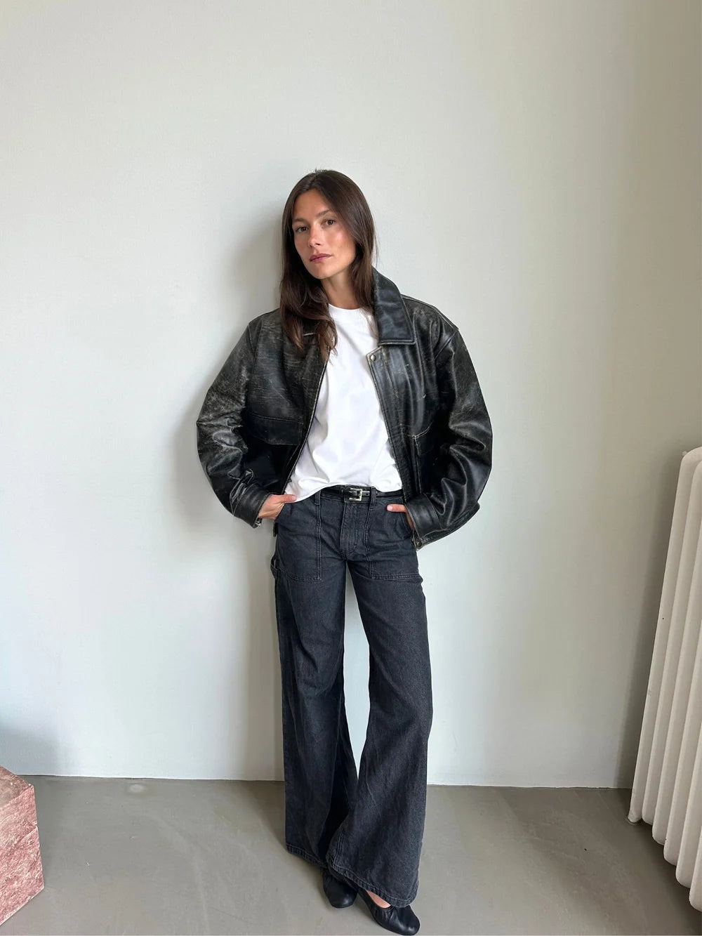 Billie Women's Dark Grey Genuine Cow Leather Jacket