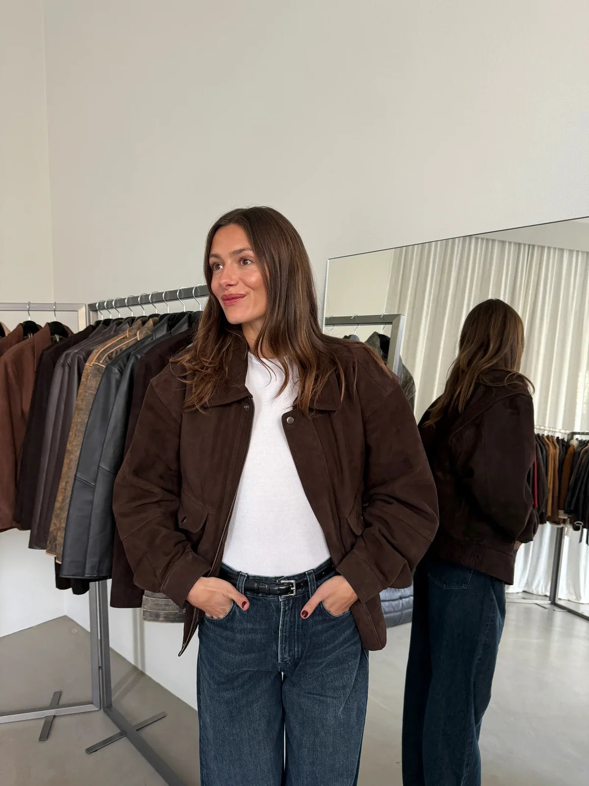 Hypercoat Women's Dark Brown Suede Bomber Jacket