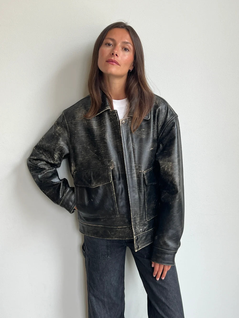 Billie Women's Dark Grey Genuine Cow Leather Jacket