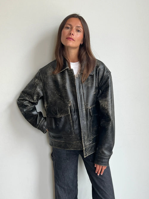 Billie Women's Dark Grey Genuine Cow Leather Jacket