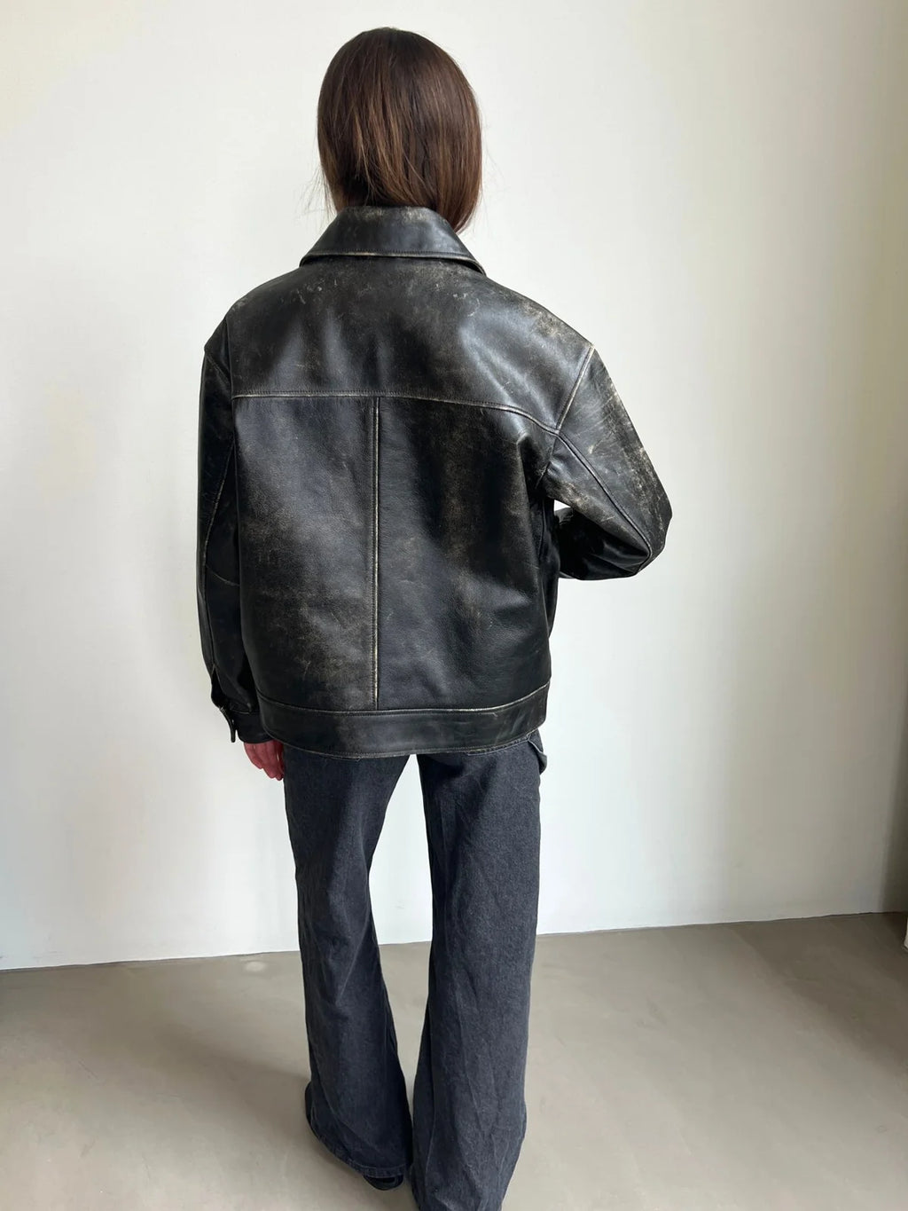 Billie Women's Dark Grey Genuine Cow Leather Jacket