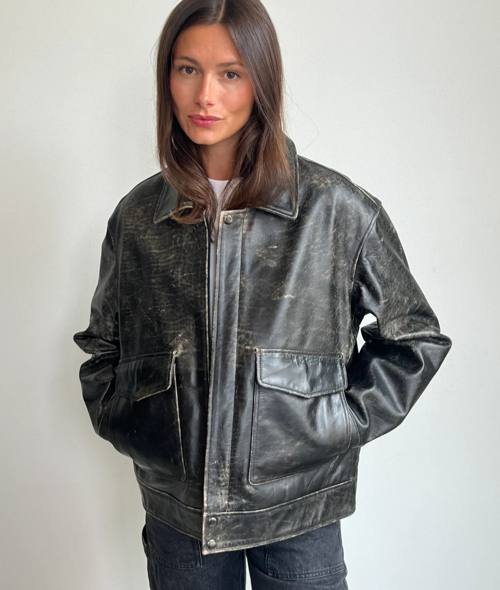 Billie Women's Dark Grey Genuine Cow Leather Jacket