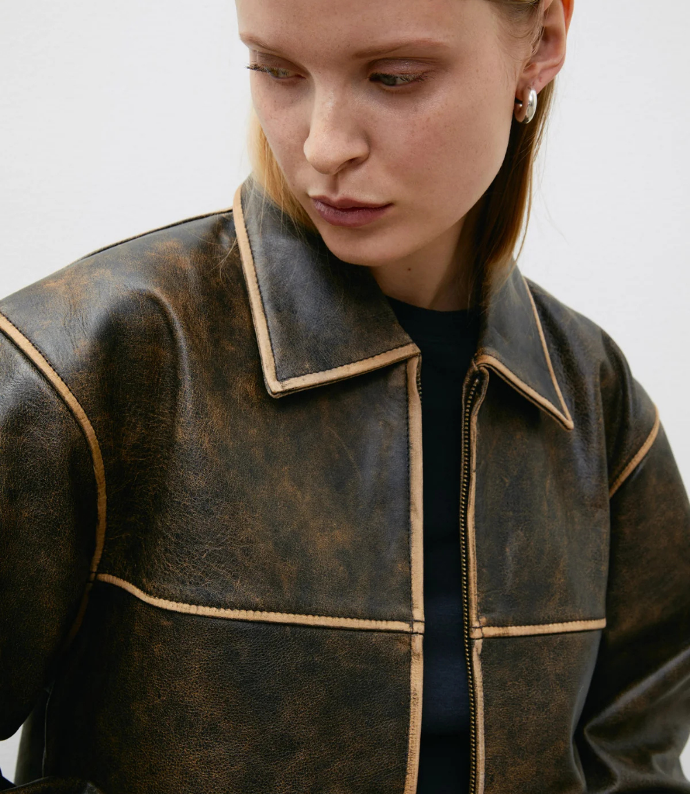 Faded Women's Brown Upcycled Leather Jacket