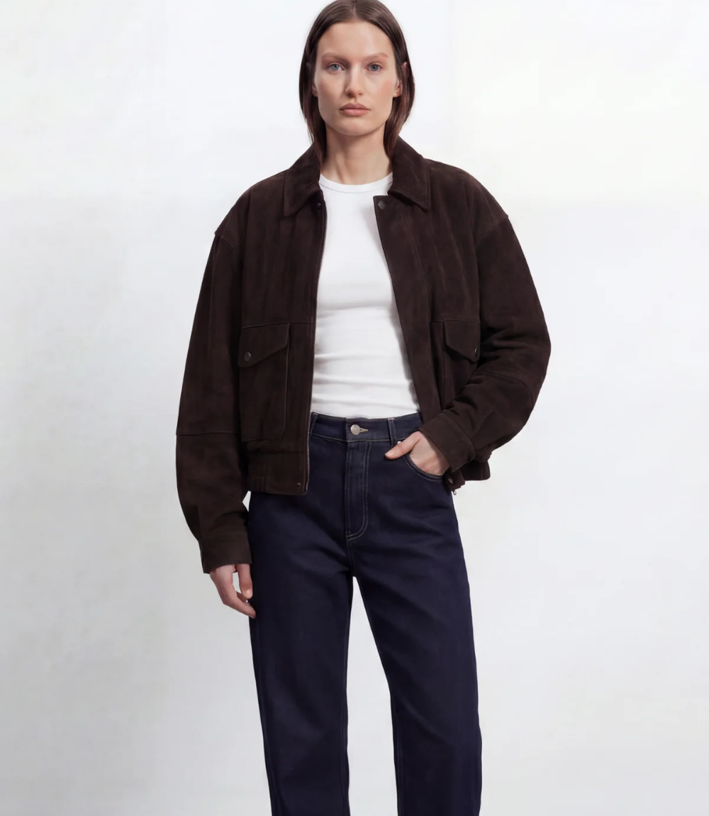Hypercoat Women's Dark Brown Suede Bomber Jacket
