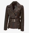 Hypercoat Women's Distressed Brown Leather Biker Jacket