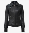 Tralee Women's Black Genuine Lambskin Leather Jacket with Removable Hood