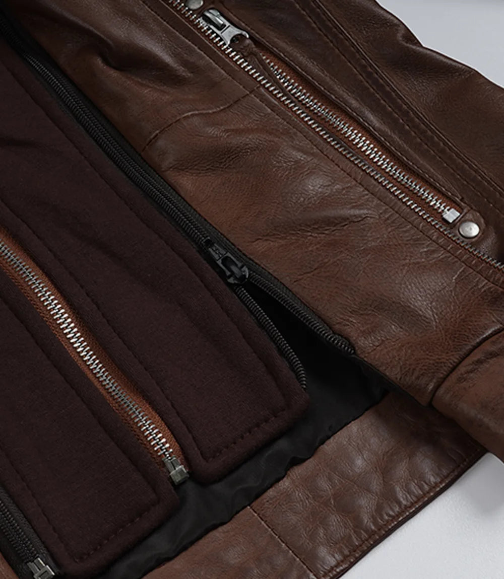 Hypercoat Women's Cognac Leather Jacket with Removable Hood
