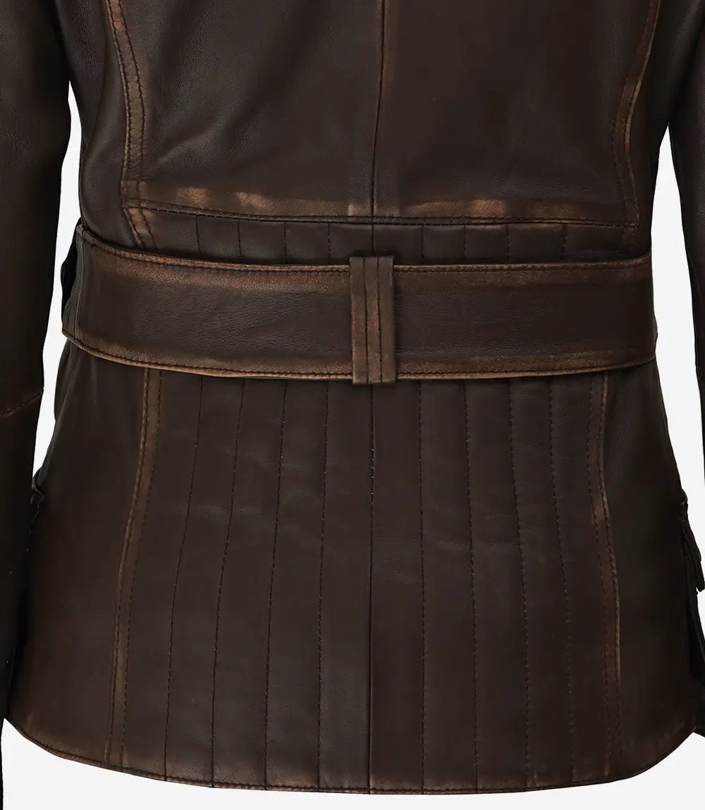 Hypercoat Women's Distressed Brown Leather Biker Jacket