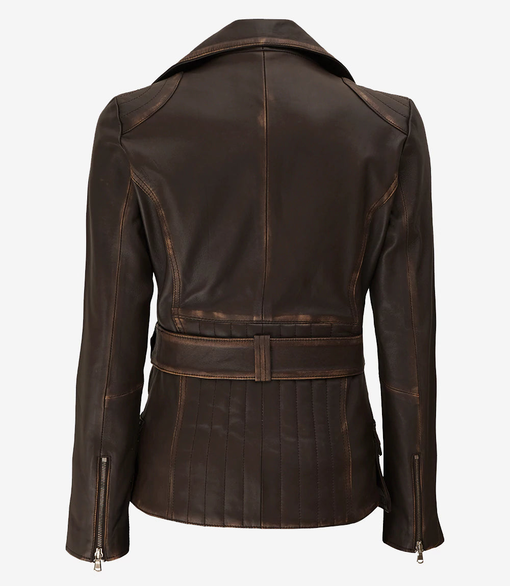 Hypercoat Women's Distressed Brown Leather Biker Jacket